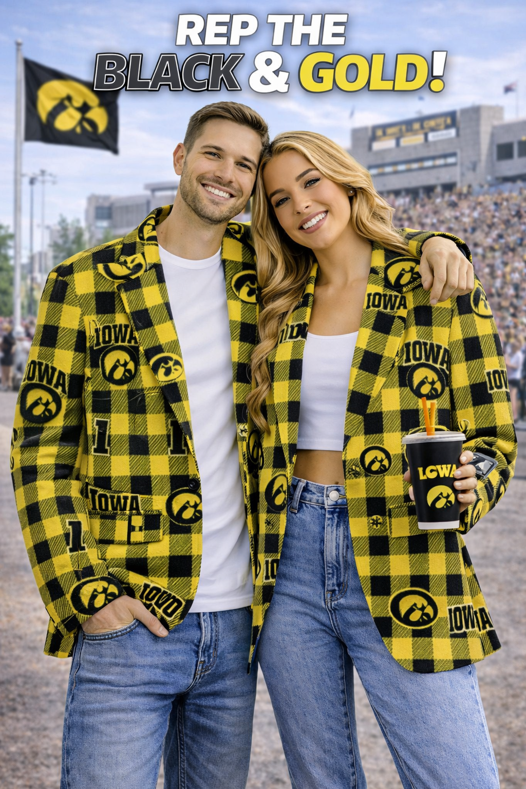 Iowa Hawkeyes Casual Flat Lapel Collar Blazer – Black and Gold Iowa Hawkeyes Casual Flat Lapel Collar Blazer – Black and Gold