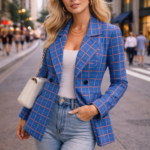 blue base with red grid tartan women blaze