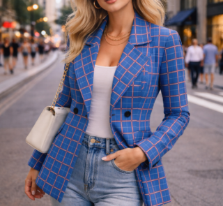 blue base with red grid tartan women blaze