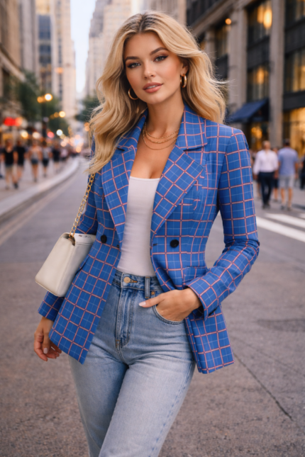 blue base with red grid tartan women blaze