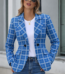 Blue and White Tartan Plaid Women’s Blazer