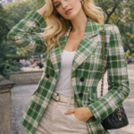 white green and cream plaid patternwomen blazer