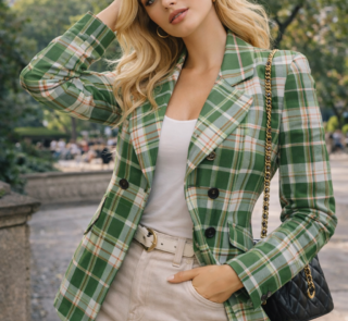 white green and cream plaid patternwomen blazer