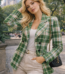 white green and cream plaid patternwomen blazer
