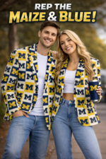 Michigan Style Blue Yellow Checkerboard Game Day Blazer – Men’s College Football Statement Jacket