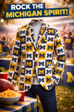 Michigan Style Blue Yellow Checkerboard Game Day Blazer – Men’s College Football Statement Jacket - Image 2