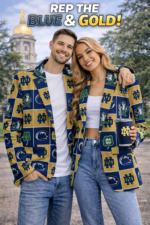 Notre Dame Fighting Irish Casual Flat Lapel Collar Blazer – Navy Blue and Gold