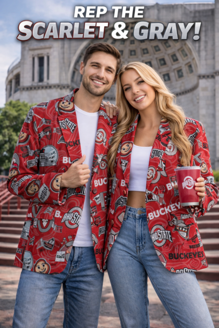 Ohio State Scarlet Game Day Blazer – Unisex College Football Statement Jacket