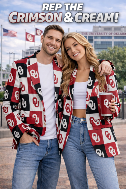 Oklahoma Crimson Checkerboard Game Day Blazer – Unisex College Football Statement Jacket