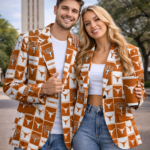 Texas Burnt Orange Checkerboard Game Day Blazer – Unisex College Football Statement Jacket