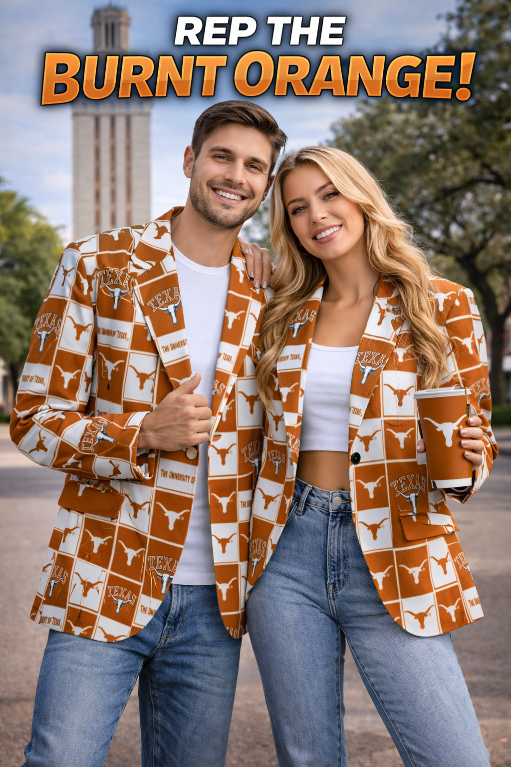 Texas Burnt Orange Checkerboard Game Day Blazer – Unisex College Football Statement Jacket Texas Burnt Orange Checkerboard Game Day Blazer – Unisex College Football Statement Jacket