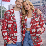 Wisconsin Badgers Casual Flat Lapel Collar Blazer – Cardinal Red and White