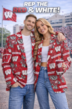 Wisconsin Badgers Casual Flat Lapel Collar Blazer – Cardinal Red and White