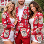 Wisconsin Badgers Casual Flat Lapel Collar Blazer – Cardinal Red and White