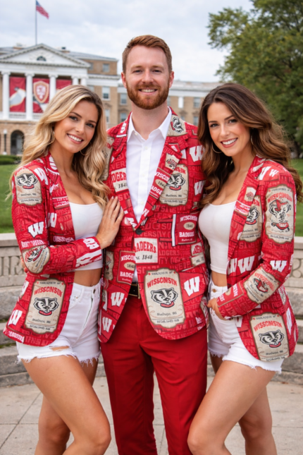 Wisconsin Badgers Casual Flat Lapel Collar Blazer – Cardinal Red and White