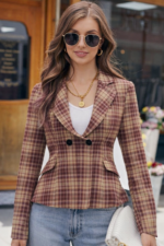 garnet and cream tartan plaid women’s blazer