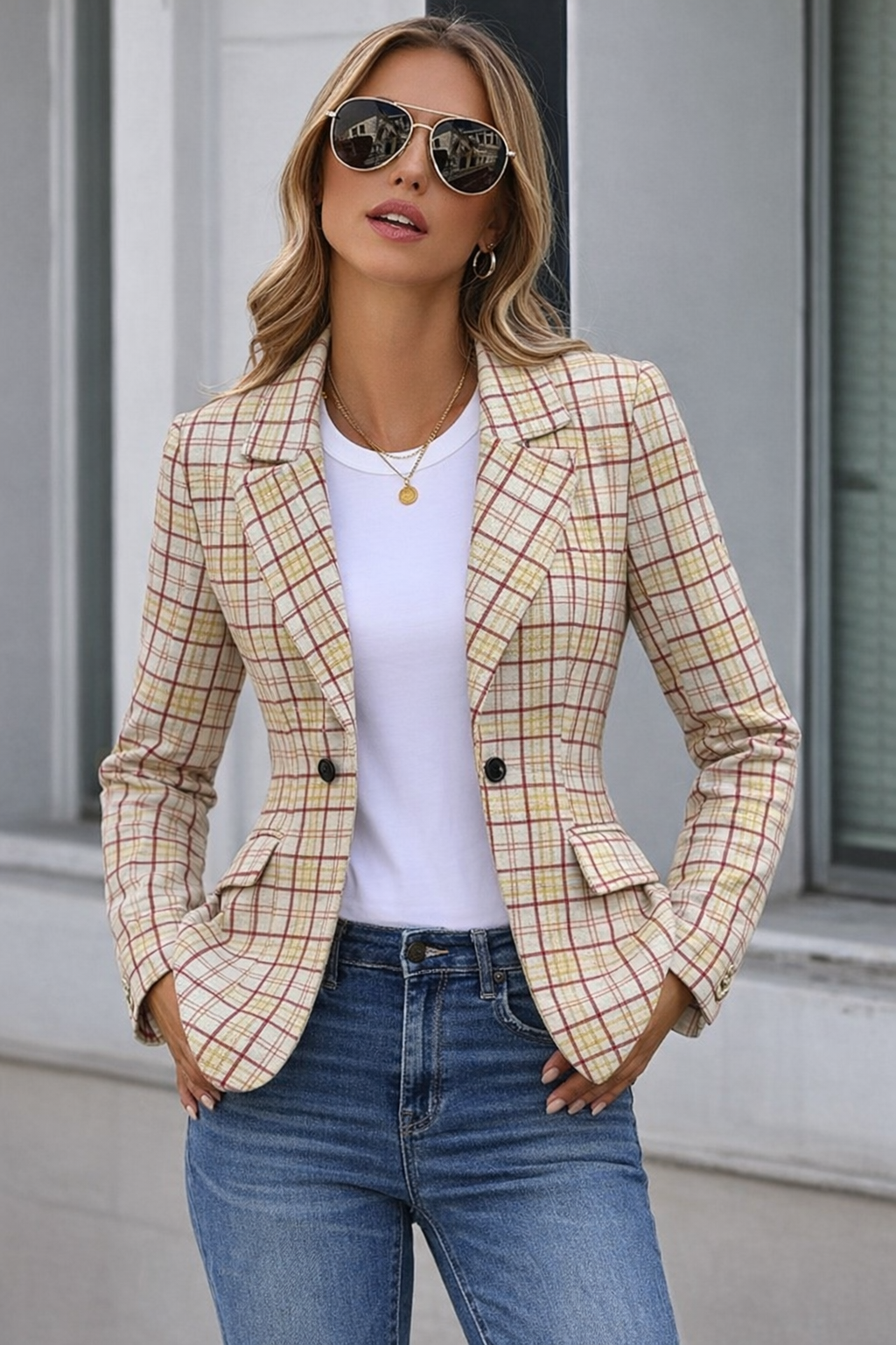 garnet and gold tartan plaid women’s blazer garnet and gold tartan plaid women’s blazer