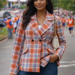 orange and purple plaid women’s blazer
