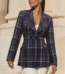 stylish, this navy blue and red tartan plaid women’s blazer