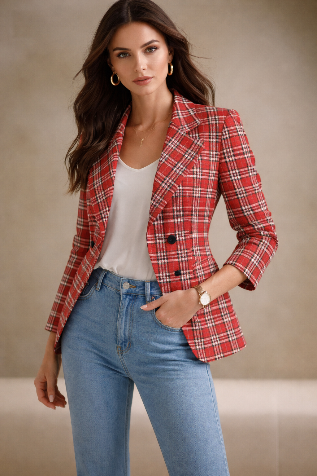 tartan plaid women’s blazer captures the bold red and white color palette tartan plaid women’s blazer captures the bold red and white color palette
