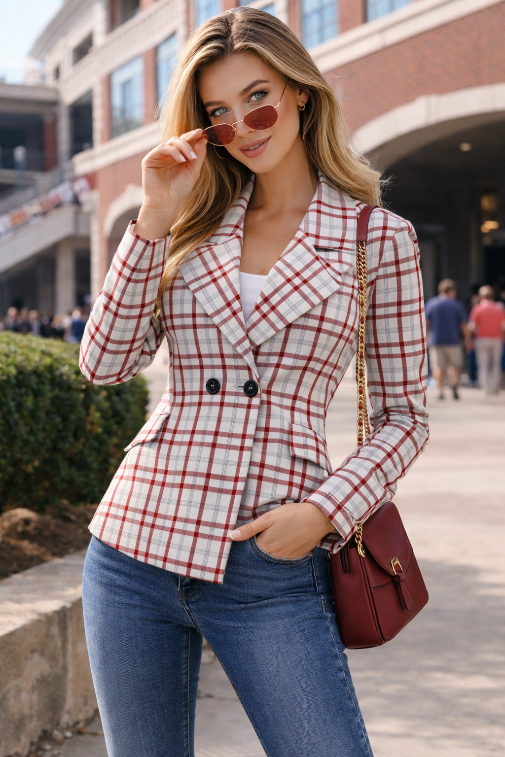 tartan plaid women’s blazer showcases a refined blend of crimson red and crisp white tones tartan plaid women’s blazer showcases a refined blend of crimson red and crisp white tones