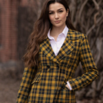 yellow and black tartan plaid women’s blazer