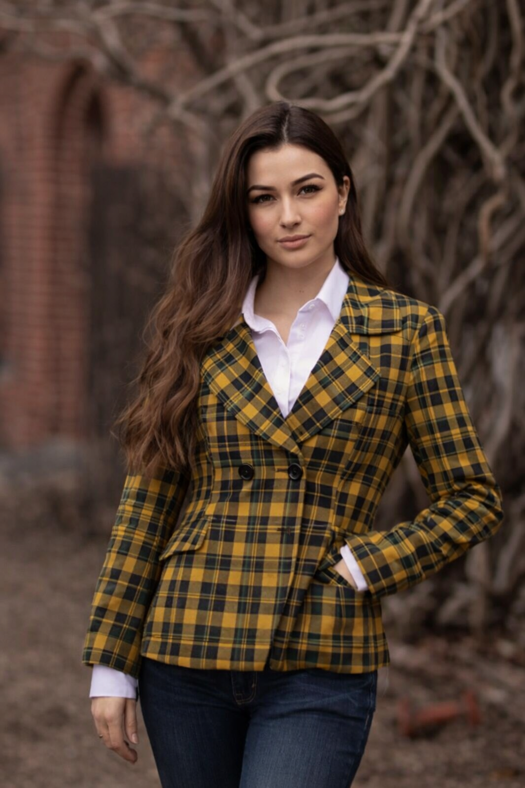 yellow and black tartan plaid women’s blazer yellow and black tartan plaid women’s blazer