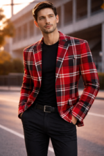 🔴⚫⚪ Cincinnati Bearcat Heritage Plaid Blazer – Men’s Smart Casual Statement Jacket