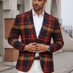 🔵🟠⚫ Auburn Heritage Tartan Blazer – Men’s Smart Casual Game Day Jacket