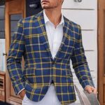 🔵🟡⚪ West Coast Heritage Plaid Blazer – Men’s Smart Casual Statement Jacket