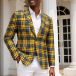 🔵🟡⚫ Berkeley Golden Heritage Plaid Blazer – Men’s Smart Casual Statement Jacket