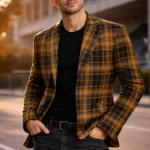 🟡⚫🟤 Central Florida Knight Legacy Plaid Blazer – Men’s Smart Casual Statement Jacket