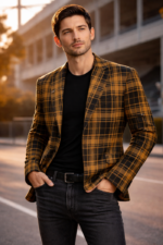 🟡⚫🟤 Central Florida Knight Legacy Plaid Blazer – Men’s Smart Casual Statement Jacket